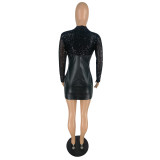 Aw2021 women's new Sequin stitched flocked leather dress