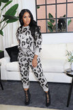 Leopard print sports and leisure trousers two-piece suit