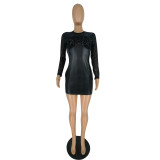 Aw2021 women's new Sequin stitched flocked leather dress