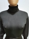 Pure color pit strip stitching German velvet double-layer thread dress (including belt)