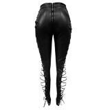 2022 spring leather corns strap high waist Sexy Leather Pants nightclub pants pants