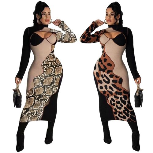 Autumn and winter sexy leopard print dress