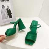 Square toe triangle heel cotton quilt super high heel chunky heel high heels