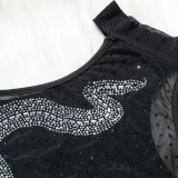 Hollow net yarn perspective hot diamond dress  With panties
