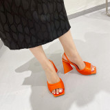 Square toe triangle heel cotton quilt super high heel chunky heel high heels