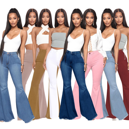 High waist all-match slim fit stretch jeans flared pants  Nine colors