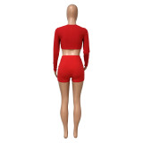 2022 spring and autumn new knitted thread hollowed out sexy shorts slim fit two-piece set