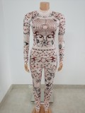 2021 autumn winter positioning print moon sexy tight two piece set