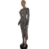 2022 spring nightclub Fashion Sexy Leopard band Printed Dress