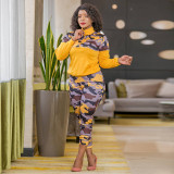 Autumn and winter 2021 new camouflage stitching loose casual two-piece set large women's suit