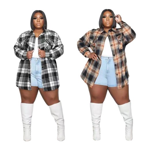 Spring and autumn mid-length plaid loose shirt jacket