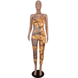 2022 new fashion sexy printed suspender 9-point Jumpsuit