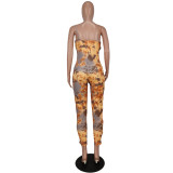 2022 new fashion sexy printed suspender 9-point Jumpsuit