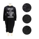 Large size loose mid-length letter skirt printed hooded sweater dress