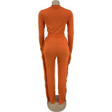 2021 autumn winter women's fashion solid color tassel knitted women's leisure suit two-piece set