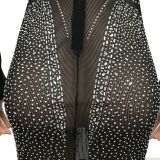 2021 autumn and winter fashion nightclub hot drill women's dress mesh perspective long sleeve split skirt dress