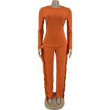 2021 autumn winter women's fashion solid color tassel knitted women's leisure suit two-piece set
