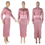 2021 autumn winter women's digital printed thread long sleeve Hip Wrap Skirt two-piece set