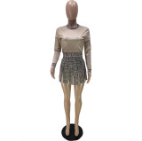 2022 spring long sleeve printed Skirt Set