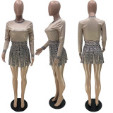 2022 spring long sleeve printed Skirt Set