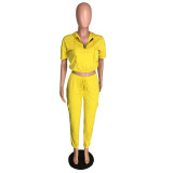 2022 spring / summer fashion loose top short sleeve casual suit + drawstring elastic high waist long pants