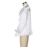 Fashion solid color retro blouse long sleeve shirt