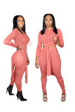 Solid color personality dovetail fashion hooded long-sleeved pit strip two-piece set