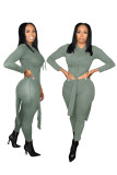 Solid color personality dovetail fashion hooded long-sleeved pit strip two-piece set