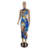 New sleeveless print sexy hollow out dress in early spring 2022