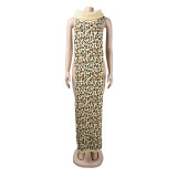 Sexy Side Split Leopard Print Sweater Dress Nightclub Skirt