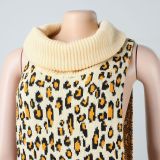 Sexy Side Split Leopard Print Sweater Dress Nightclub Skirt