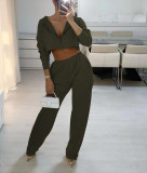 Hooded Sweater + Wide Leg Pants Two-piece Set (Sweater Fabric)