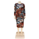 Plus Size Women's Printed Leopard Print Lace-Up Dress