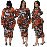 Plus Size Women's Printed Leopard Print Lace-Up Dress