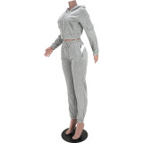 Multi Pocket Hooded Fashion Sports Fitness Sweatshirt Set