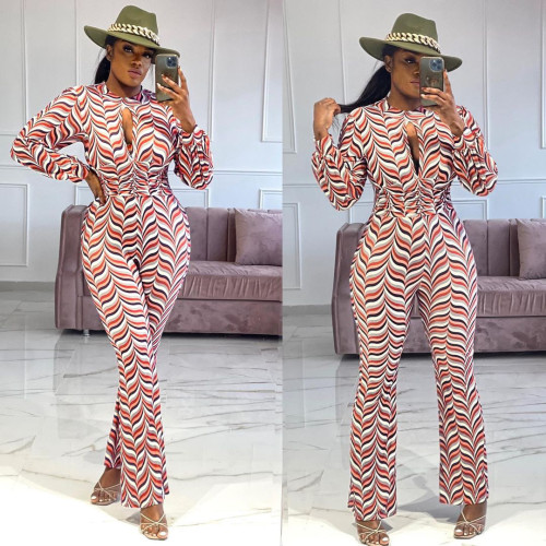 Sexy Cutout Print Flared Jumpsuit