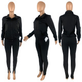2021 autumn winter solid color zipper bifurcated Leggings casual sports suit two piece set
