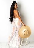 Sexy solid color knitted beach long skirt dress