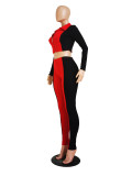 Rib stitching contrast color leisure sports two-piece suit