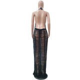 Sexy solid color knitted beach long skirt dress