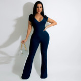 Sexy Explosive Solid Color Flared Pants Short Sleeve Jumpsuit