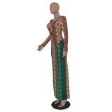 Autumn long-sleeved casual snakeskin print dress