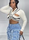 V-Neck Sweater Sexy Cutout Cropped Knit Top