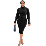 Solid Double Layer Rib Dress (with Belt)