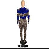 2022 Leopard Print Patchwork Tie Hooded Two-Piece Set