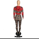 2022 Leopard Print Patchwork Tie Hooded Two-Piece Set