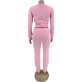 2021 autumn and winter sweater cotton solid color open waist fashion leisure suit two piece set