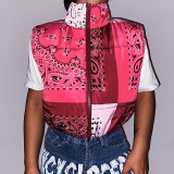 winter contrast color thickened zipper print turtleneck cotton vest