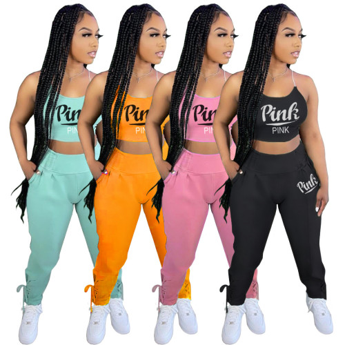 Plus size women's suspenders sports and leisure two-piece set