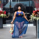 Plus Size Mesh + Beads + Embroidery Loose Dress
